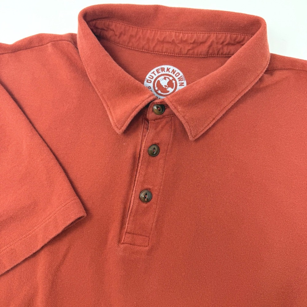 Outerknown Second Spin Mens Large Orange Recycled Organic Cotton Polo Shirt